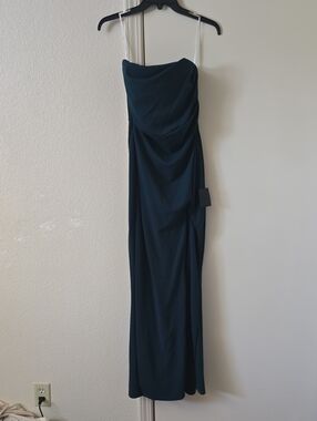 Elegant Dark Teal Draped Evening Dress Strapless